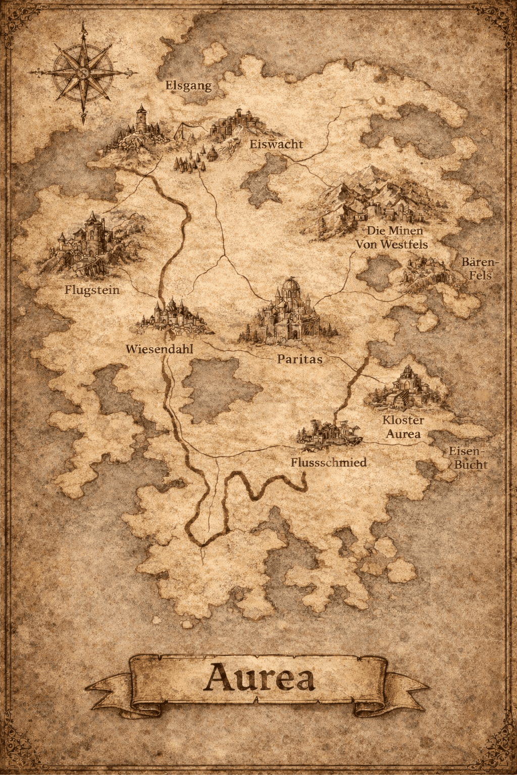 Gemalte Karte der Insel Aurea